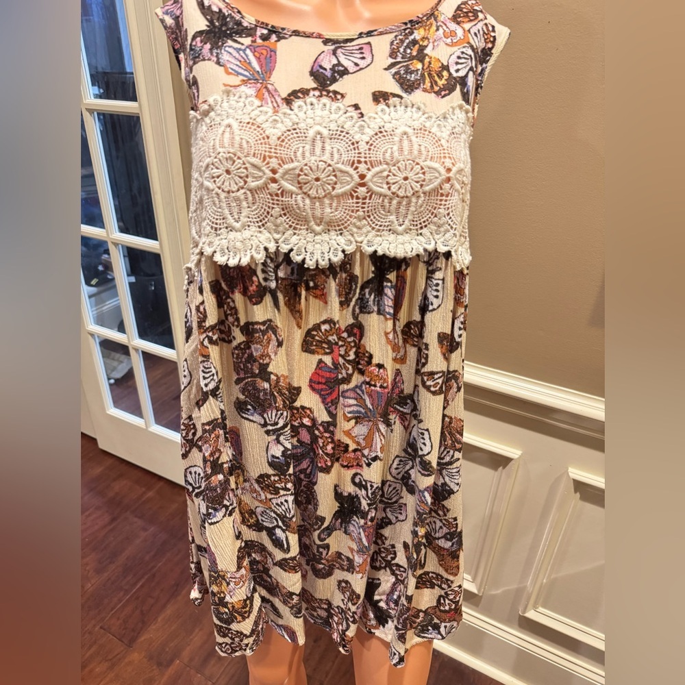 Boho Lace High Low Dress Flowy Sleeveless Summer Festival Women’s L Kori